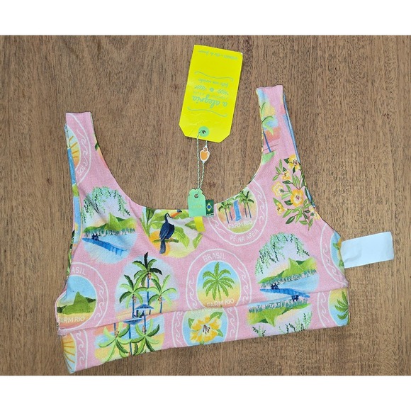 S NWT Farm Rio Reversible Double Colorido Swim top blue yellow pink postcard P - Picture 5 of 14